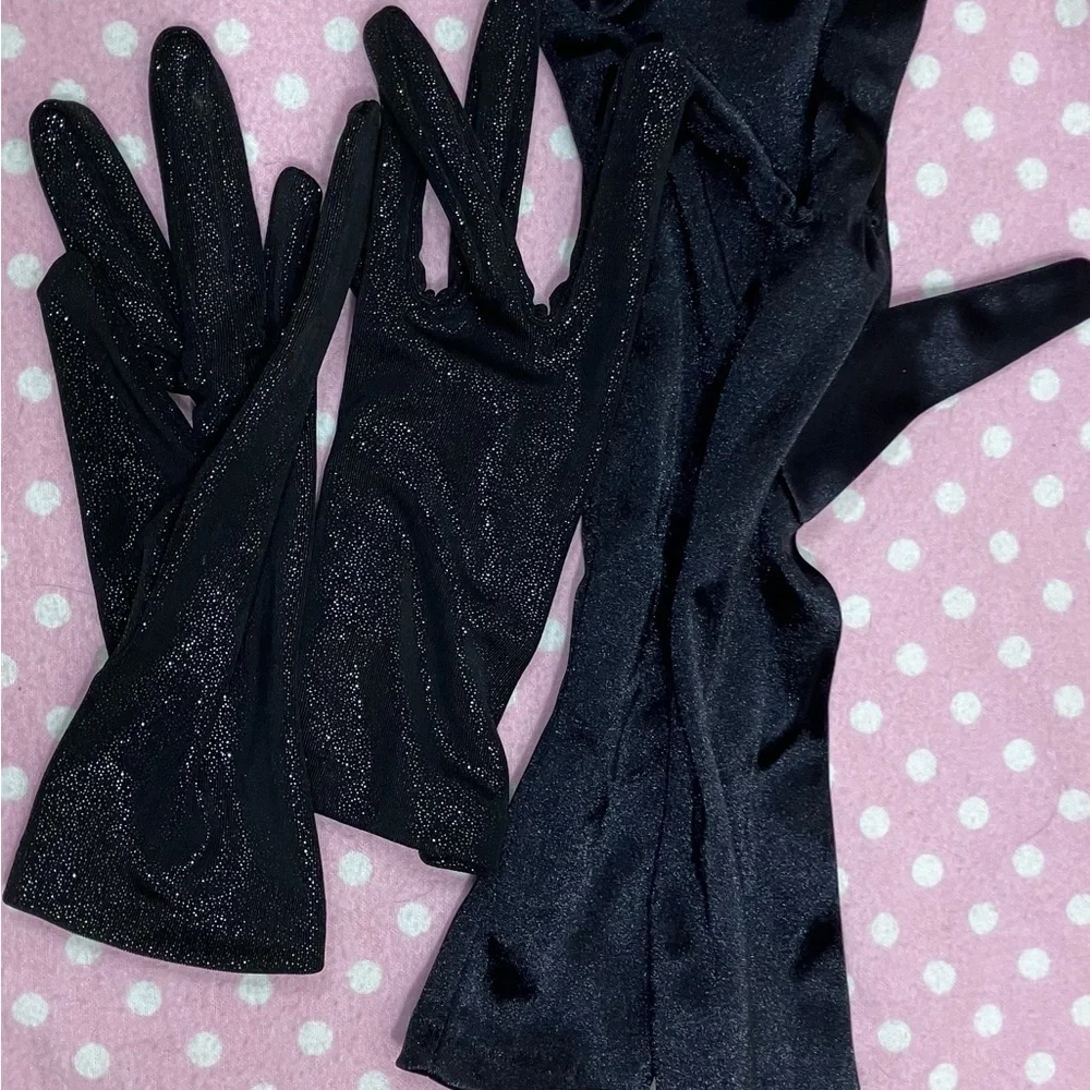 2 pair vintage gloves - black sateen/sparkle